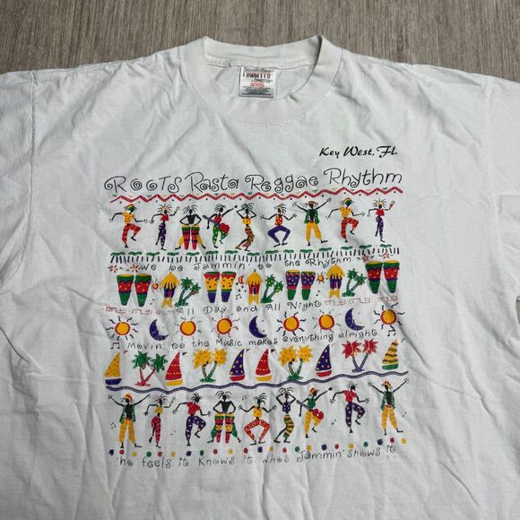 Vintage 90s Singe Stitch Oneita Shirt USA Rasta Reggae Key West Florida XL - Picture 2 of 7